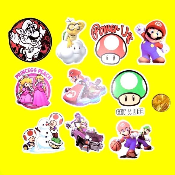 3/$20 Brand New 10x Nintendo Super Mario Waterproof Stickers - Picture 1 of 1